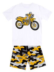 Motorcycle Erkek Çocuk T-shirt Şort Takım 4 Y - Beyaz