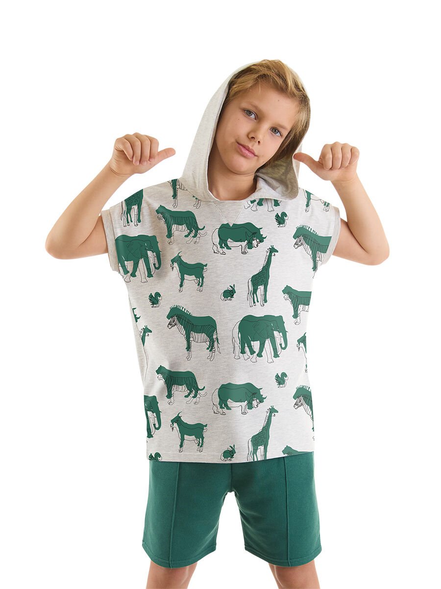 Animals Erkek Çocuk T-shirt  Şort Takım 4 Y - Gri, Haki