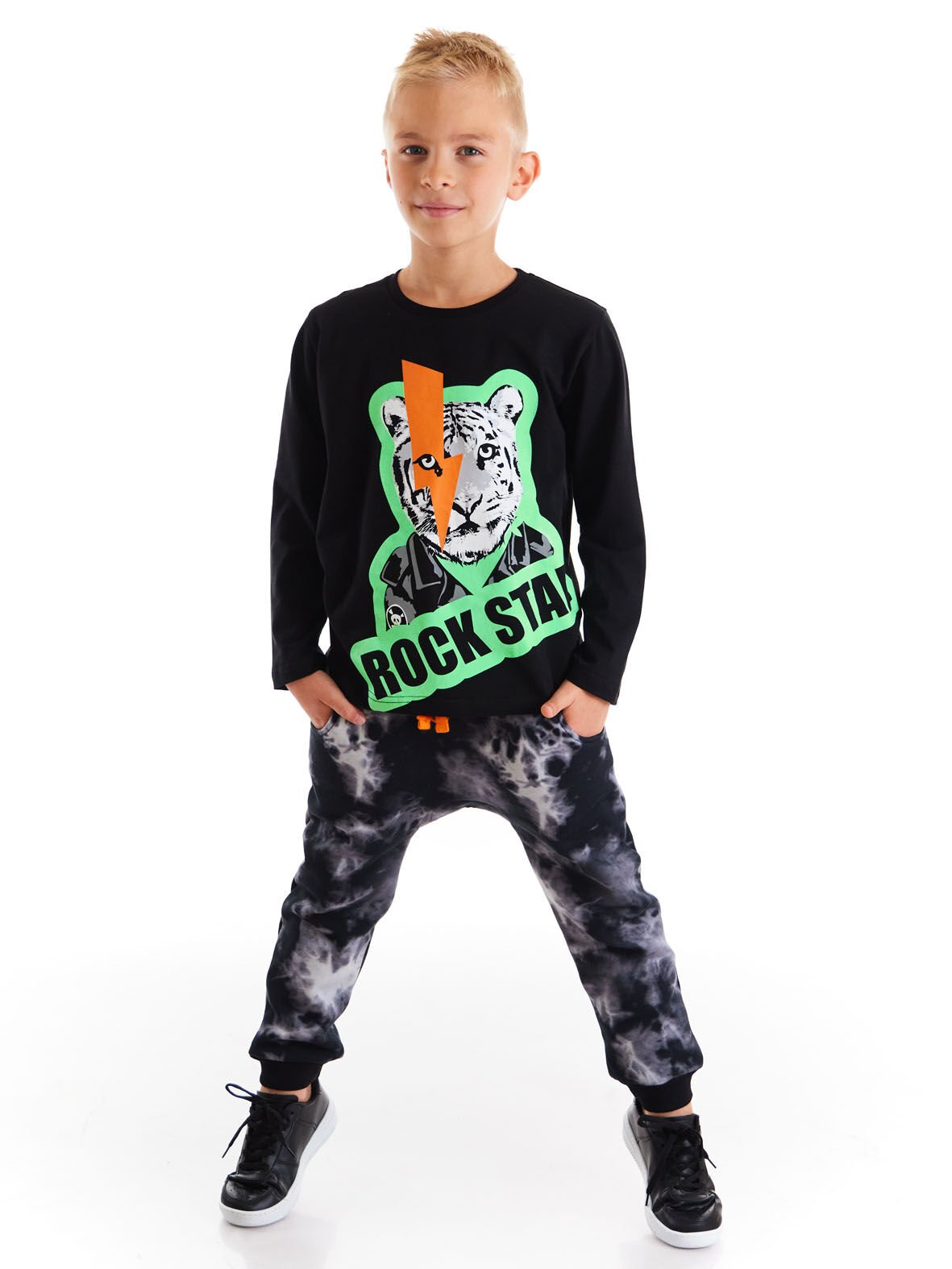 Rock Tiger Erkek Çocuk T-shirt Pantolon Takım 4 Y - Siyah