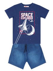 Space Erkek Çocuk T-shirt Denim Şort Takım