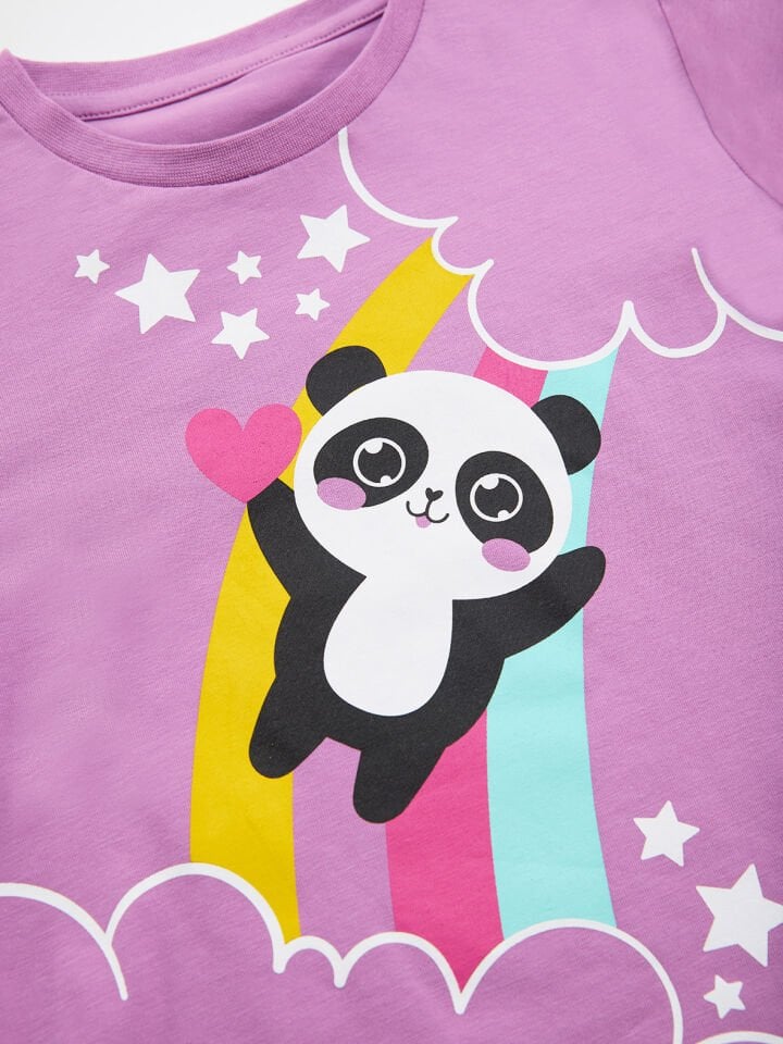 Gökkuşağı Panda Kız Çocuk T-Shirt Pantolon Takım