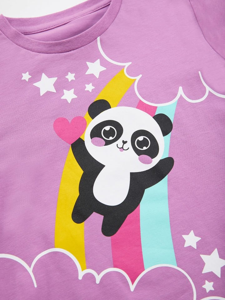 Gökkuşağı Panda Kız Çocuk T-Shirt Pantolon Takım 4 Y - Pembe, Mor