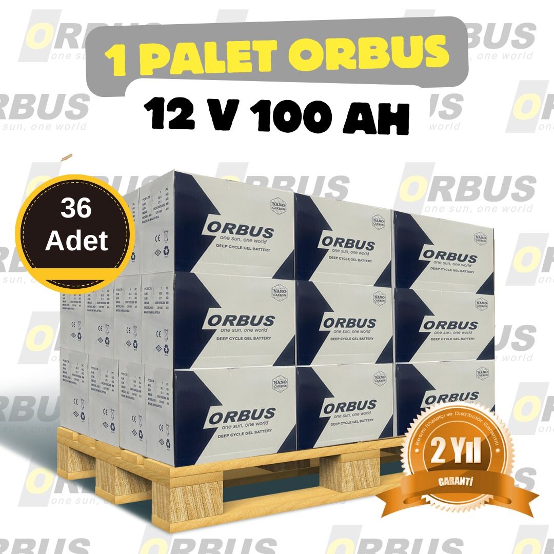 Orbus 12V 100AH Jel Akü Palet (36 Adet)