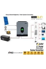 Sako E-sun 24 Volt 2.7 Kw Tam Sinüs Mppt Akıllı İnverter 450 Vdc