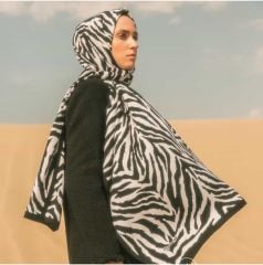 MODA KAŞMİR MEDİNE İPEĞİ ŞAL  ZEBRA 1  SİYAH BEYAZ