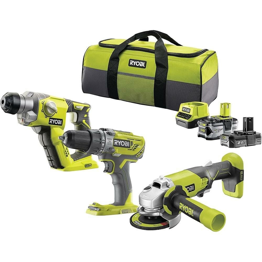 RYOBİ RCK183D-242S ONE+ 3'Lü Kombo Kit (R18PD3+R18SDS+R18AG + 1X4.0Ah+1X2.0Ah + Şarj Cihazı) (5133005567)