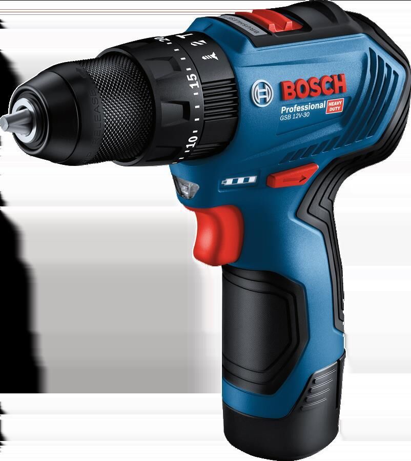 BOSCH GSB 12V-30 + 39 Parça Vidalama Seti 2x2.0Ah (0 601 9G9 101)
