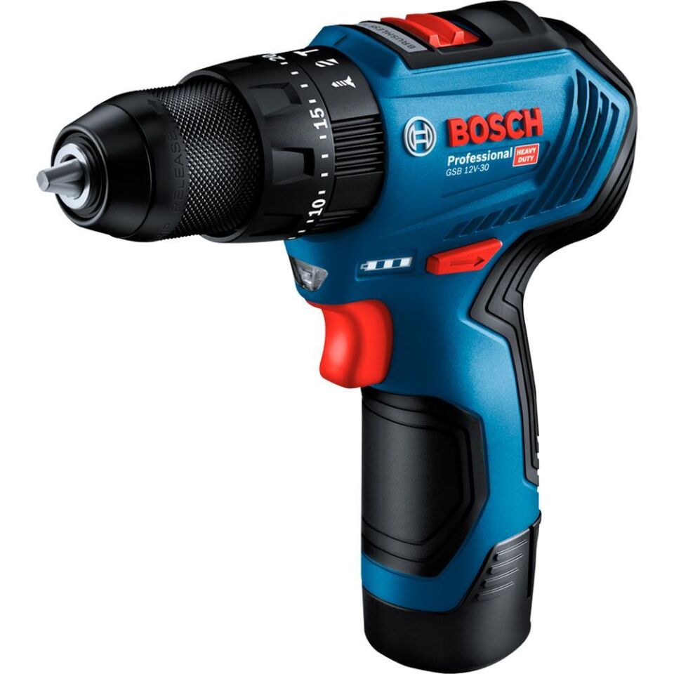 BOSCH GSB 12V-30 + 39 Parça Vidalama Seti 2x2.0Ah (0 601 9G9 101)