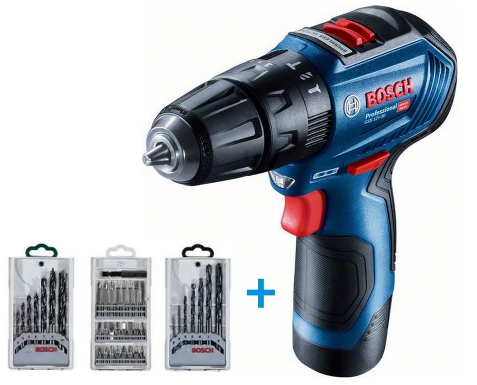 BOSCH GSB 12V-30 + 39 Parça Vidalama Seti 2x2.0Ah (0 601 9G9 101)