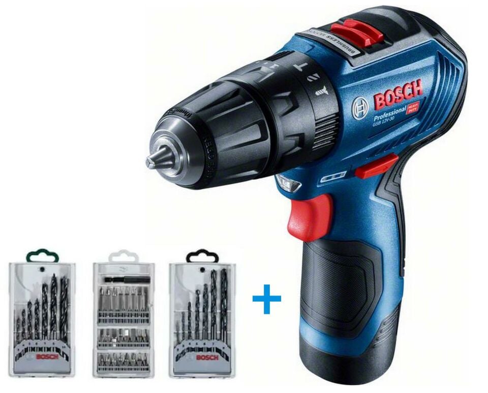 BOSCH GSB 12V-30 + 39 Parça Vidalama Seti 2x2.0Ah (0 601 9G9 101)
