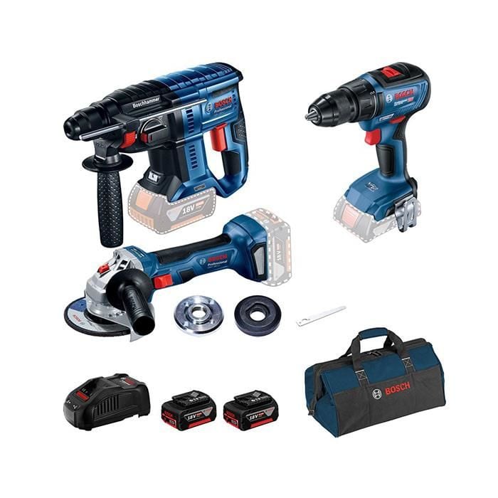 BOSCH GBH 180-Li + GSR 18V-50 + GWS 180-Li 3'Lü Bez Çantalı Set (0 615 990 M32)