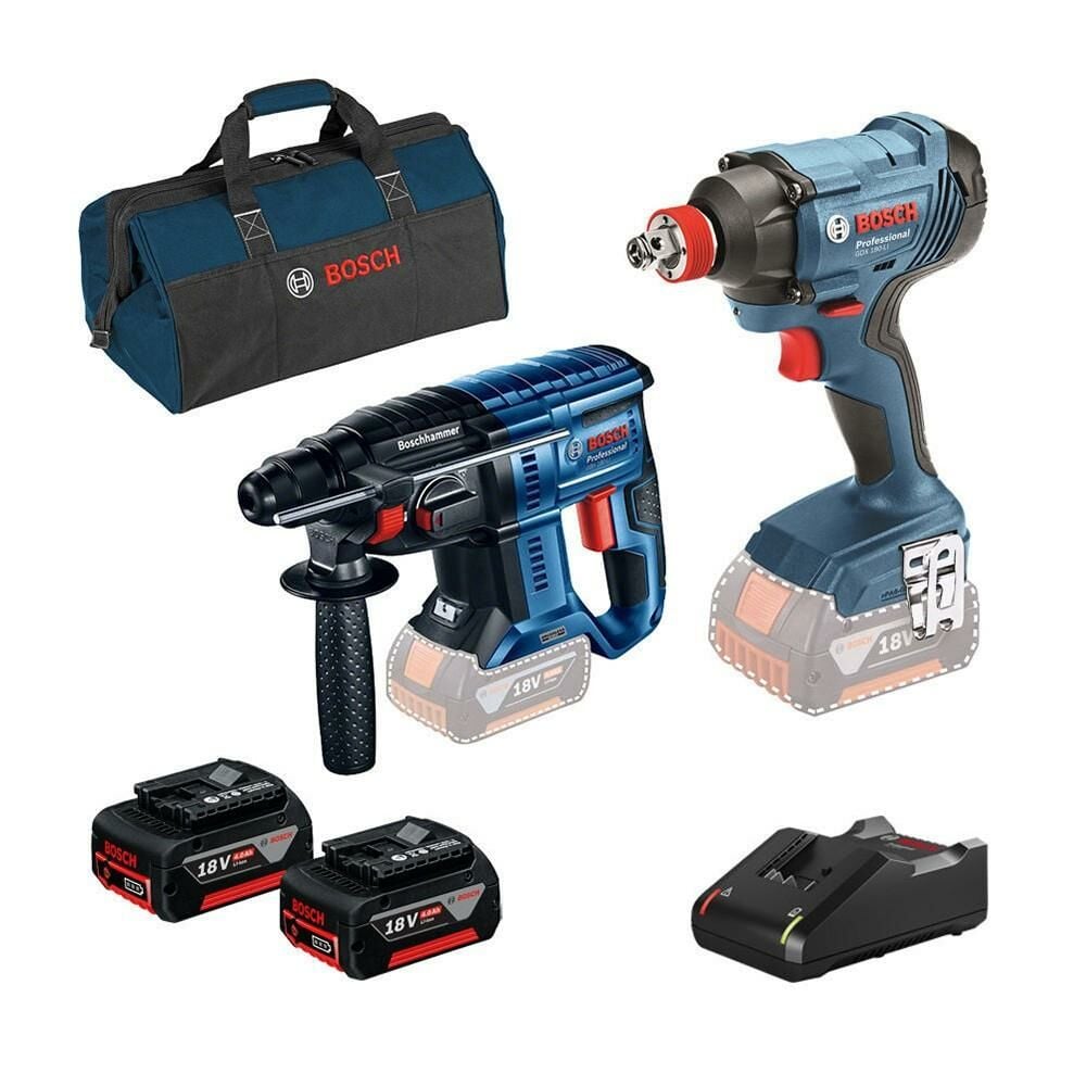BOSCH GBH 180 + GDX 180 + 2x GBA 18V 4.0Ah Akü + Şarj Cihazı Set (0 615 990 M30)