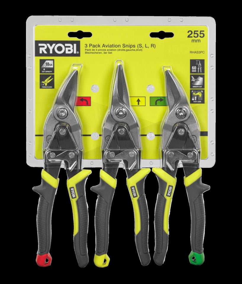 RYOBİ RHAS3PC Kaportacı Makası Seti 3 Parça (Sağ,Sol,Düz 255Mm) (5132006054)