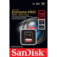 SanDisk 128GB Extreme PRO UHS-I SDXC 170MB/s V30 Hafıza Kartı