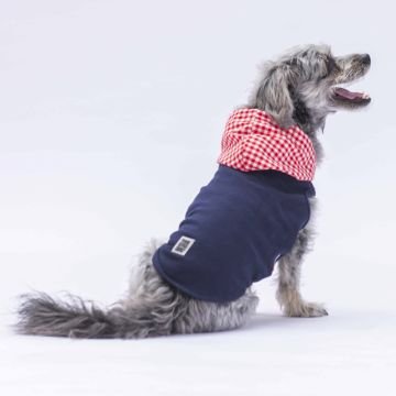 PawStar Lacivert Gingham Kapşonlu Polo T-Shirt