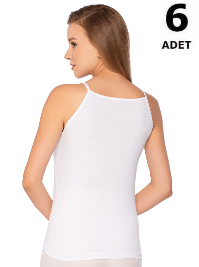 Sedef Yıldızı Kadın Beyaz Ribana İp Askılı Düz Biye Atlet 6'lı 1091