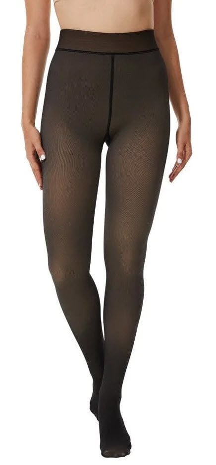 Termal İçi Peluşlu Siyah/Ten Görünümlü Külotlu Çorap