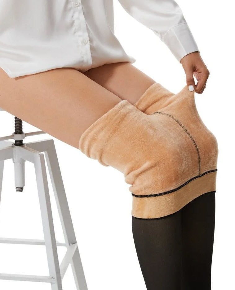 Termal İçi Peluşlu Siyah/Ten Görünümlü Külotlu Çorap