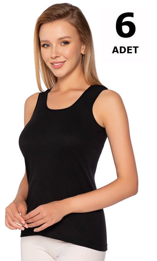 Tutku 0136 Tutku Kadın Ribana Geniş Askı Atlet  6'lı Beyaz/Siyah/Ten/Gri