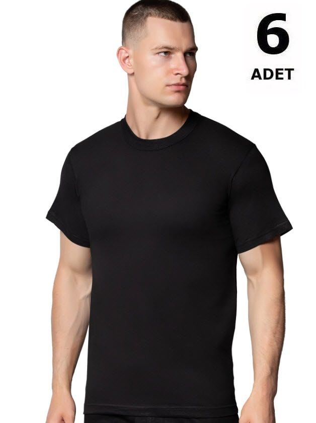 Sedef Yıldızı Erkek Penye Renkli Sıfır Yaka 6'lı 1008 Gri/Siyah/Askeri Yeşil