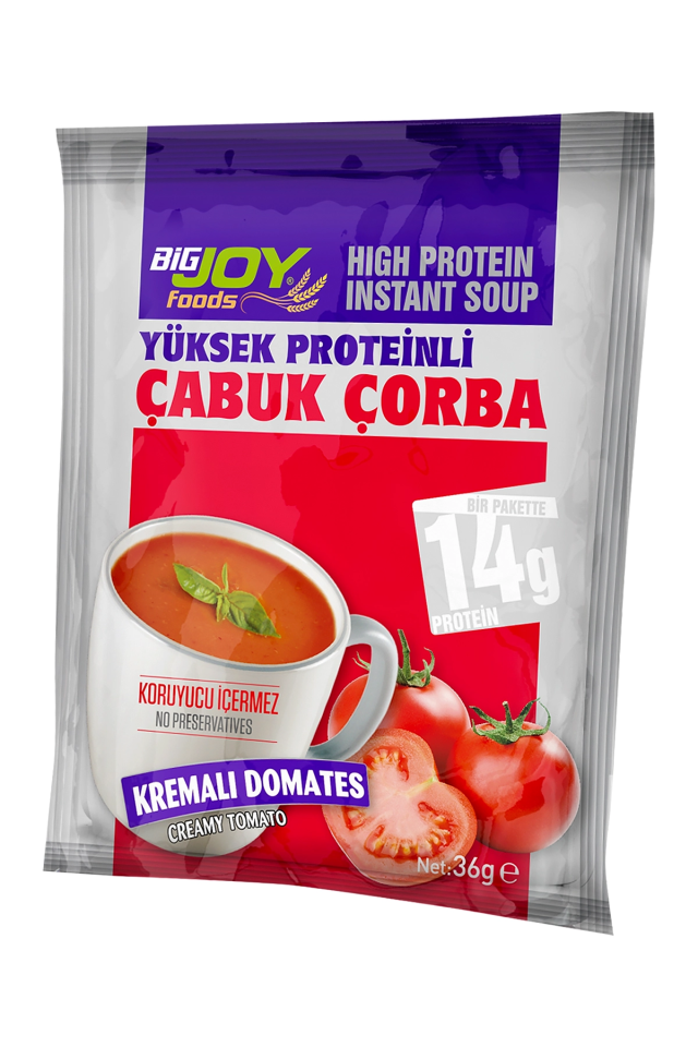 BigJoy Foods Yüksek Proteinli Çorba Kremalı Domates 36g x 12 Adet