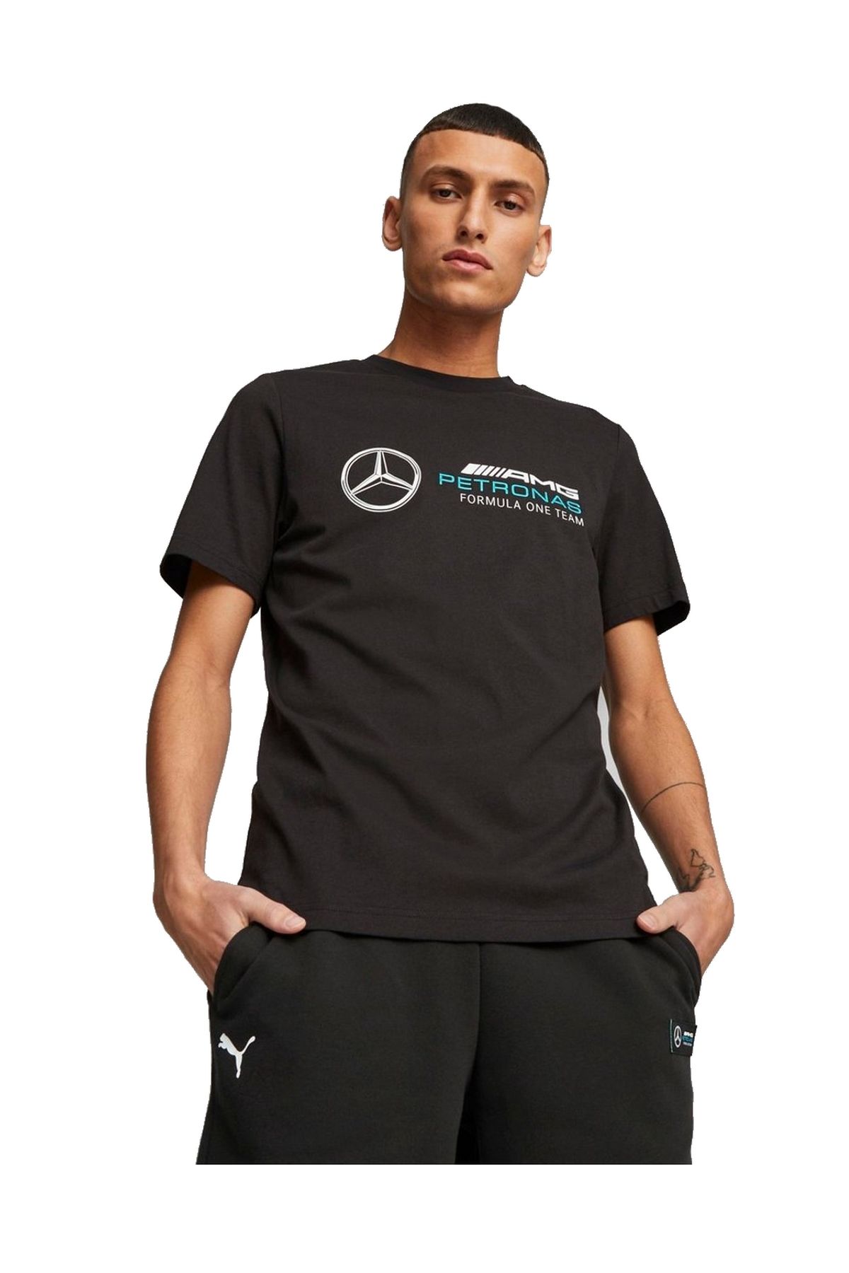 Puma MapF1 Essentials Mercedes Logo Tee Puma-Black Unisex Günlük Tişört 62116501