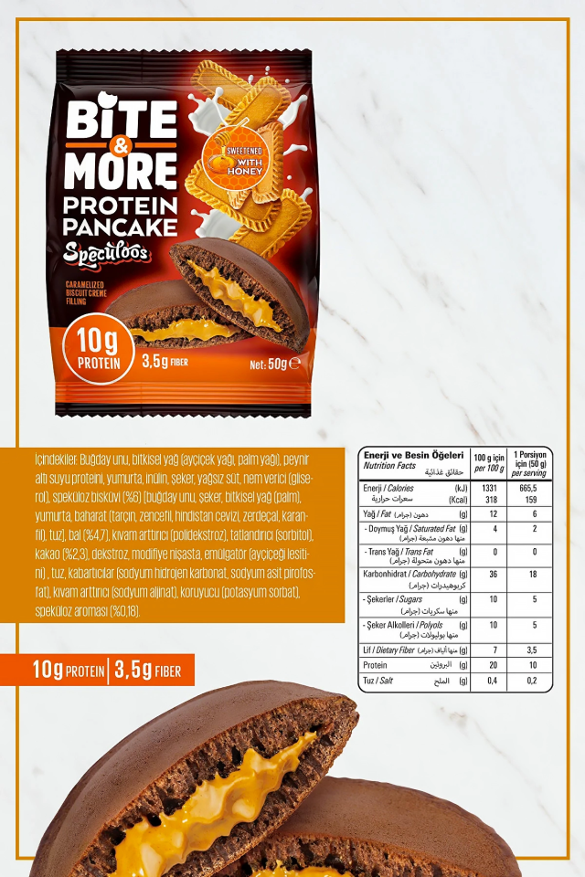 Bite & More Protein Pancake Speculoos Karamelize Bisküvi 50g x 12 Adet