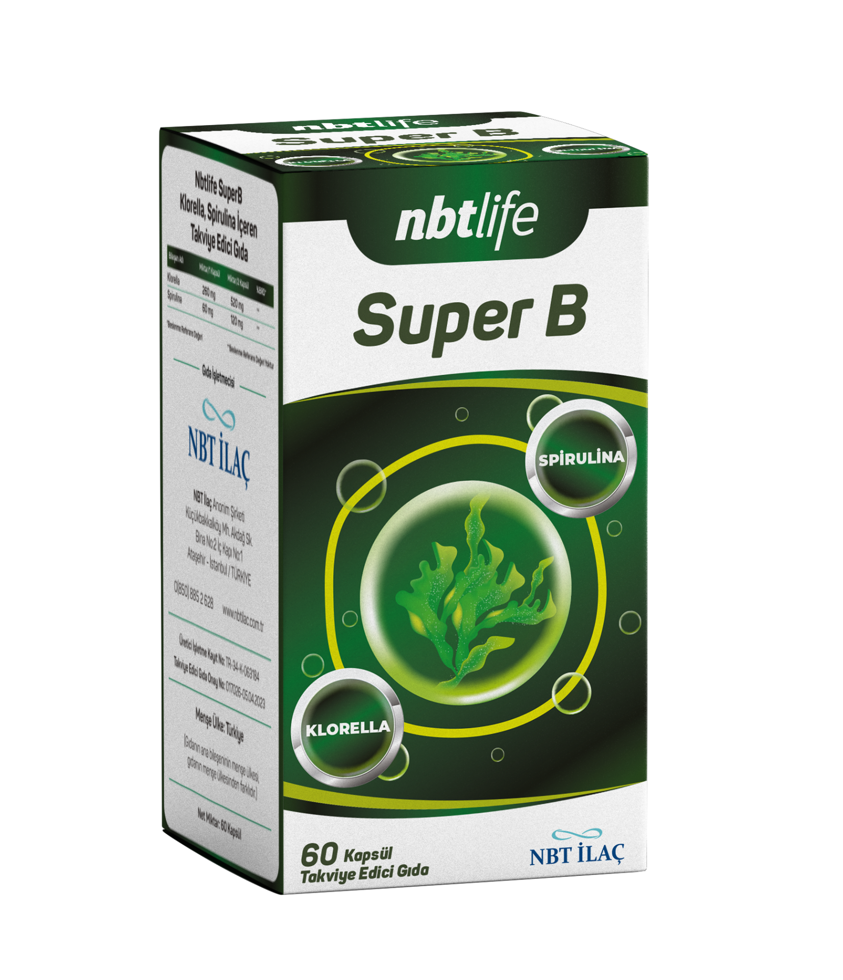 NBT Super B Spirulina Klorella 60 Kapsül