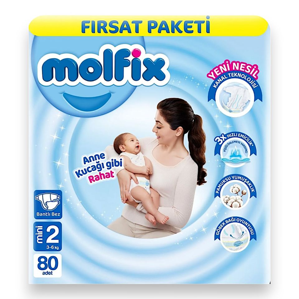 Molfix Yenidoğan Bebek Bezi 2 Numara 3-6 Kg 80 Adet