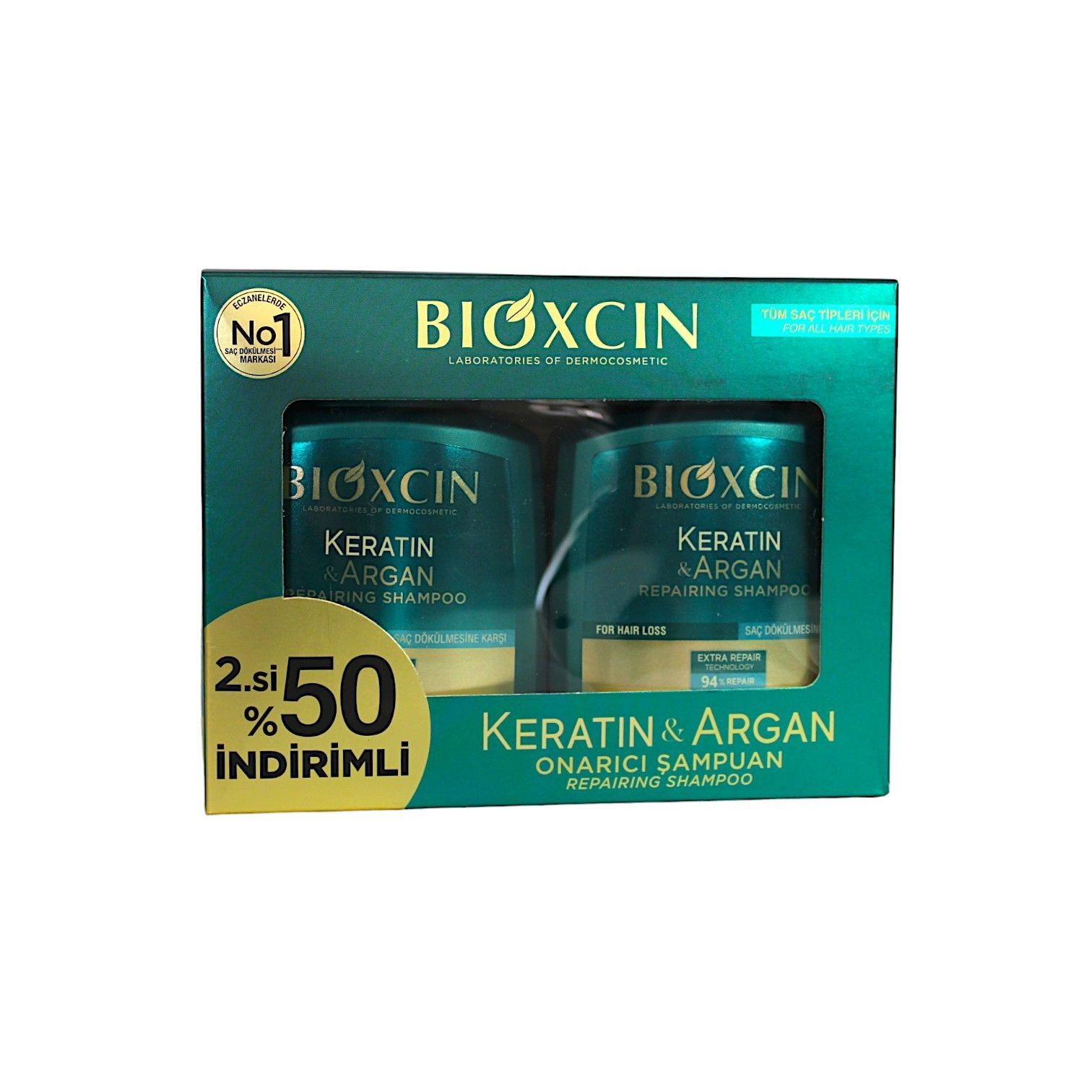 Bioxcin Keratin ve Argan Onarıcı Şampuan 2x300mL (2.si %50 İNDİRİMLİ SET)