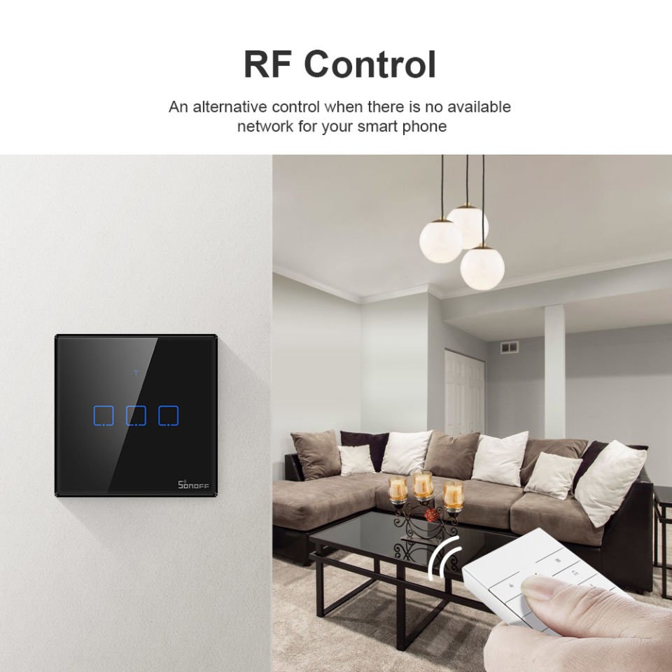 Sonoff T3 UK 2C WiFi Smart Wall Touch Switch Black