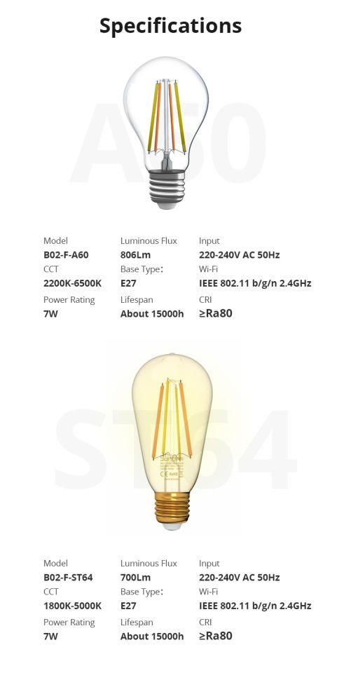 Sonoff B02-F-ST64 WiFi Akıllı Filament Ampul