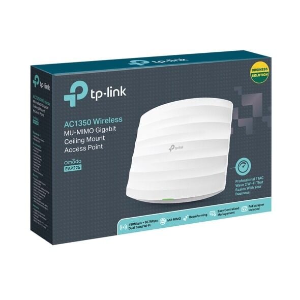 TP-Link EAP225 Wi-Fi 5 AC1350 Tavan Montajlı Access Point (Çift Bant, PoE, Omada SDN, 1× Gigabit)
