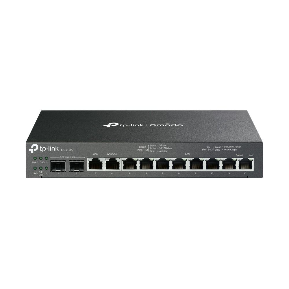 TP-Link ER7212PC Gateway Router (2 Gigabit SFP WAN/LAN, 1 Gigabit WAN, 1 Gigabit LAN/WAN, 8 Gigabit LAN, 8x PoE+, 110 W PoE bütçesi, Omada SDN)