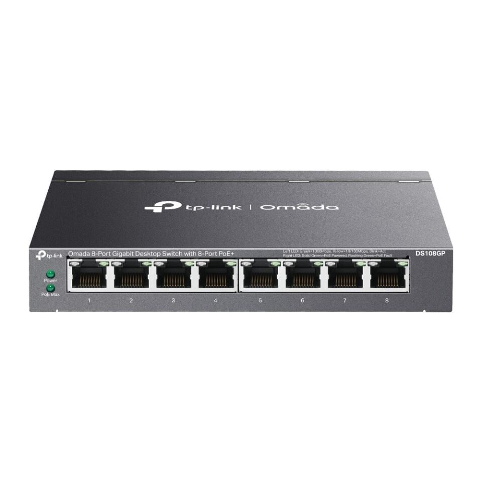 TP-Link DS108GP 8 Port Gigabit Switch (8x PoE+, Yönetimsiz)