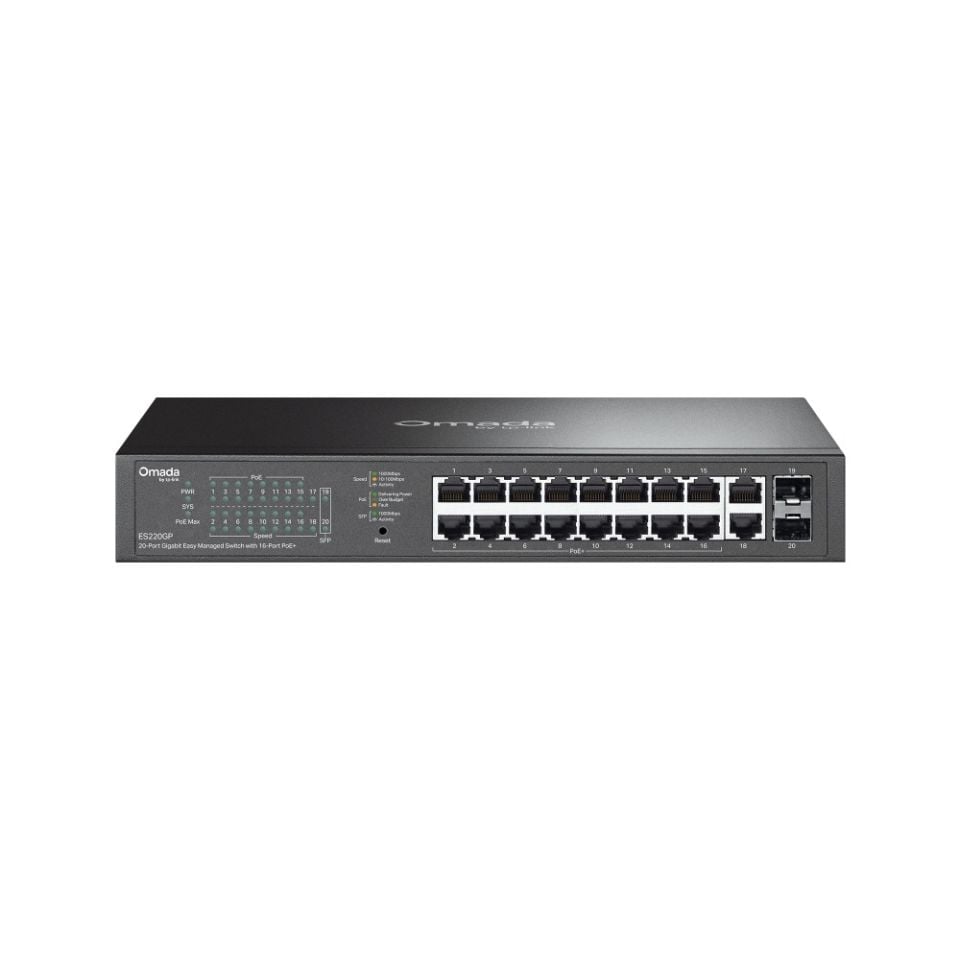 TP-Link ES220GP 20 Port Gigabit Switch (16x PoE+, Yönetimli, 2x SFP)