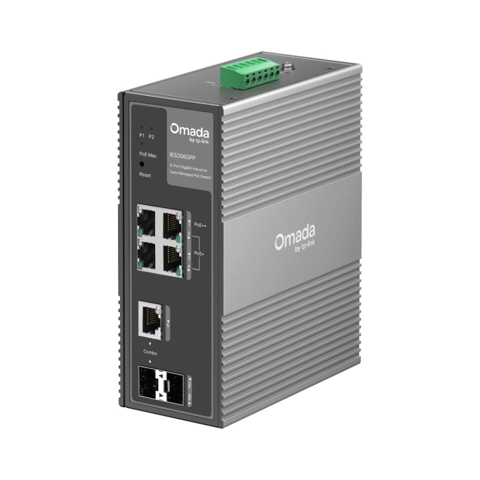 TP-Link IES206GPP 6 Port Gigabit Endüstriyel Switch (3× PoE+, 1× PoE++, Yönetimli, 1× Combo RJ45/SFP, 1× SFP)
