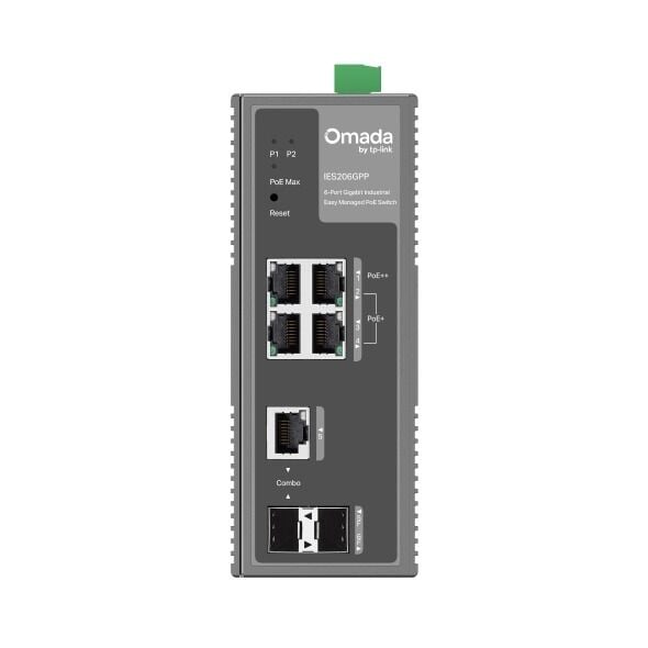 TP-Link IES206GPP 6 Port Gigabit Endüstriyel Switch (3× PoE+, 1× PoE++, Yönetimli, 1× Combo RJ45/SFP, 1× SFP)