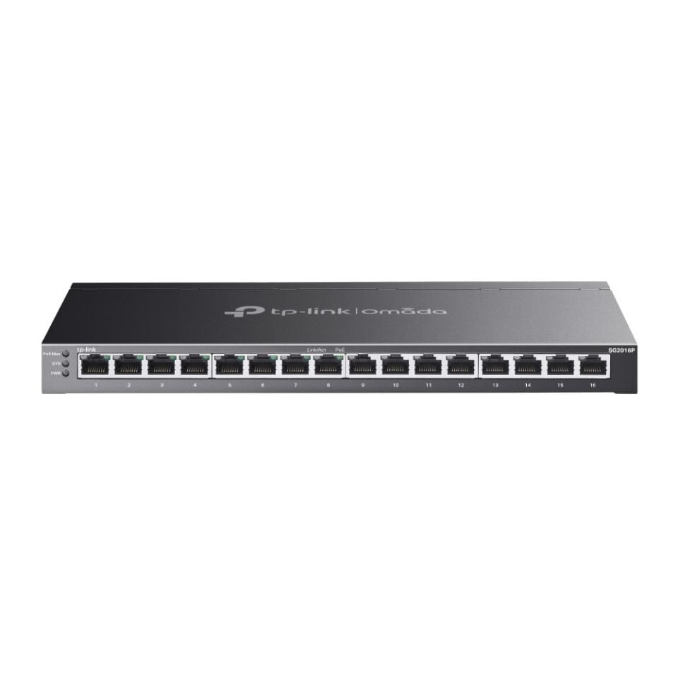 TP-Link SG2016P 16 Port Gigabit Switch (8x PoE+, Yönetimli, 32 Gbps)