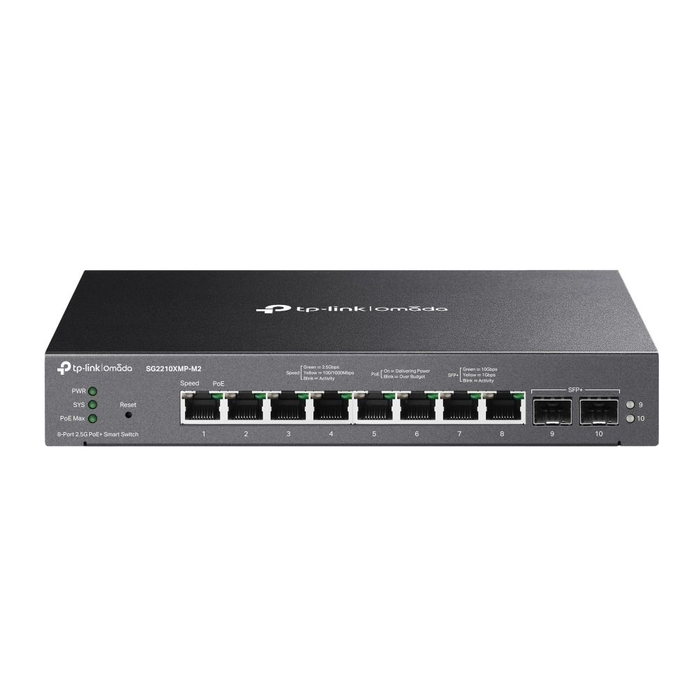 TP-Link SG2210XMP-M2 8 Port Switch (8x PoE+, Yönetimli, 2.5G RJ45, 2x 10GE SFP+)