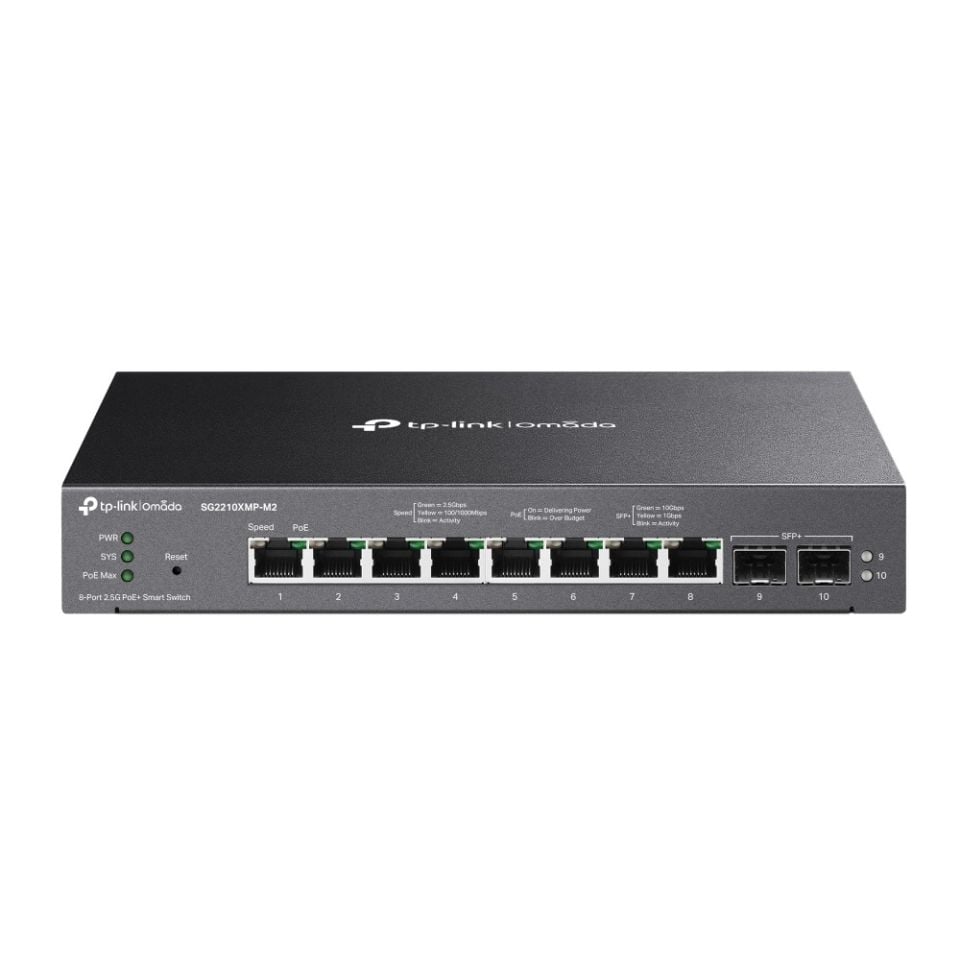 TP-Link SG2210XMP-M2 8 Port Switch (8x PoE+, Yönetimli, 2.5G RJ45, 2x 10GE SFP+)