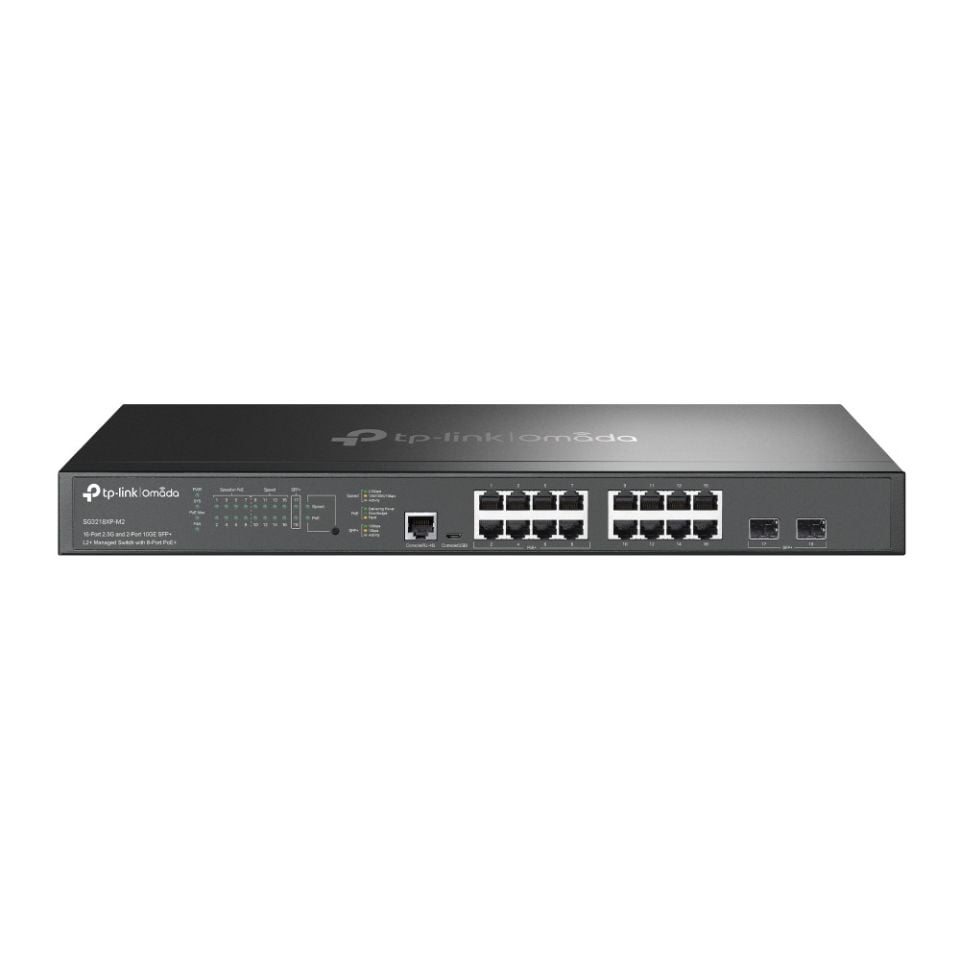 TP-Link SG3218XP-M2 16 Port Yönetimli Switch (4x 2.5G PoE++, 12x 2.5G PoE+, 2x 10G SFP+, 240 W PoE)