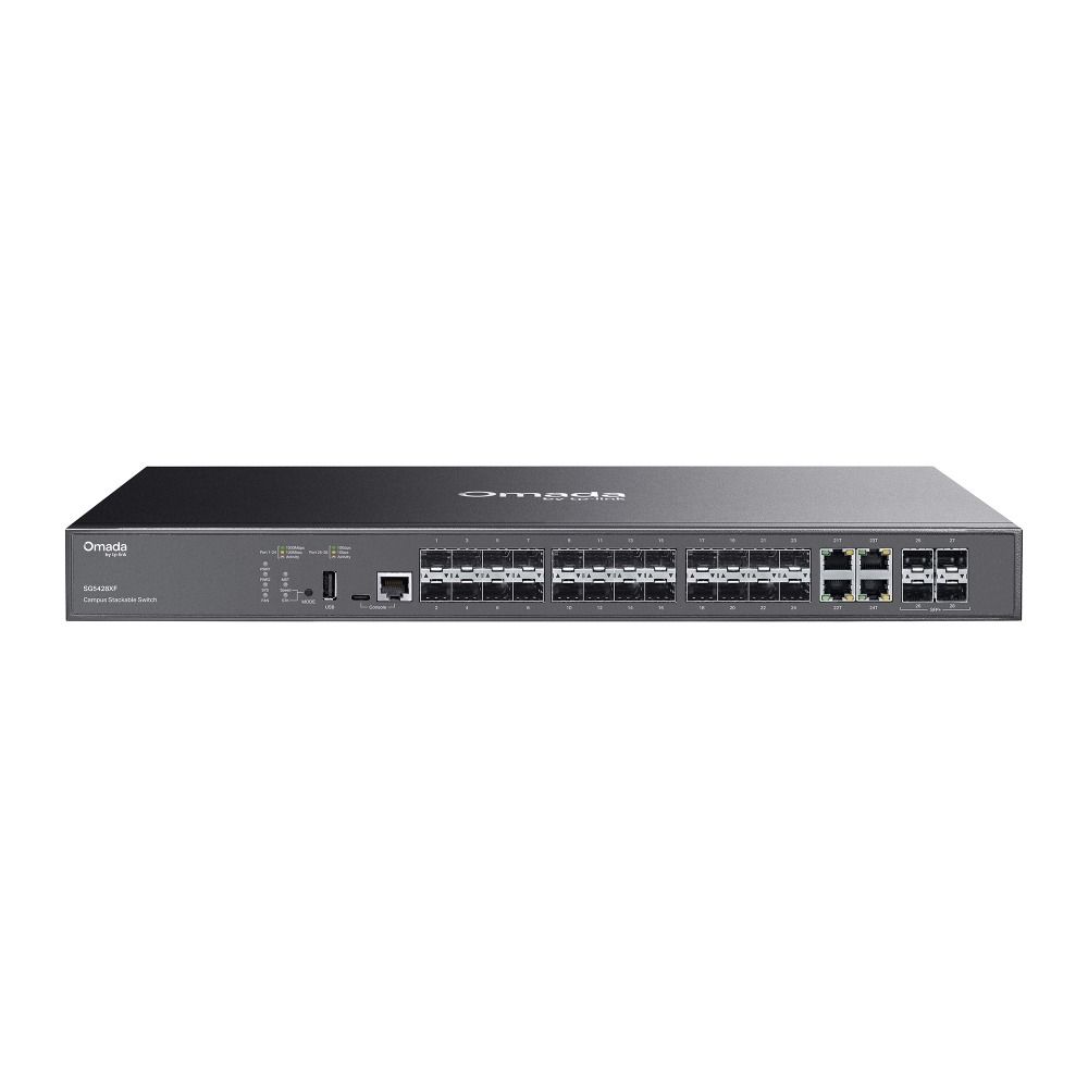 TP-Link SG5428XF 24-Port SFP Switch (L3 Yönetim, 4×10G SFP+ Uplink, Yığınlanabilir)