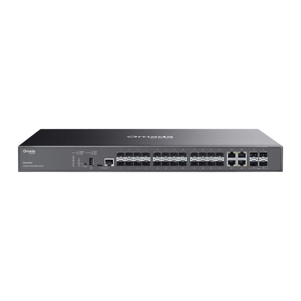 TP-Link SG5428XF 24-Port SFP Switch (L3 Yönetim, 4×10G SFP+ Uplink, Yığınlanabilir)
