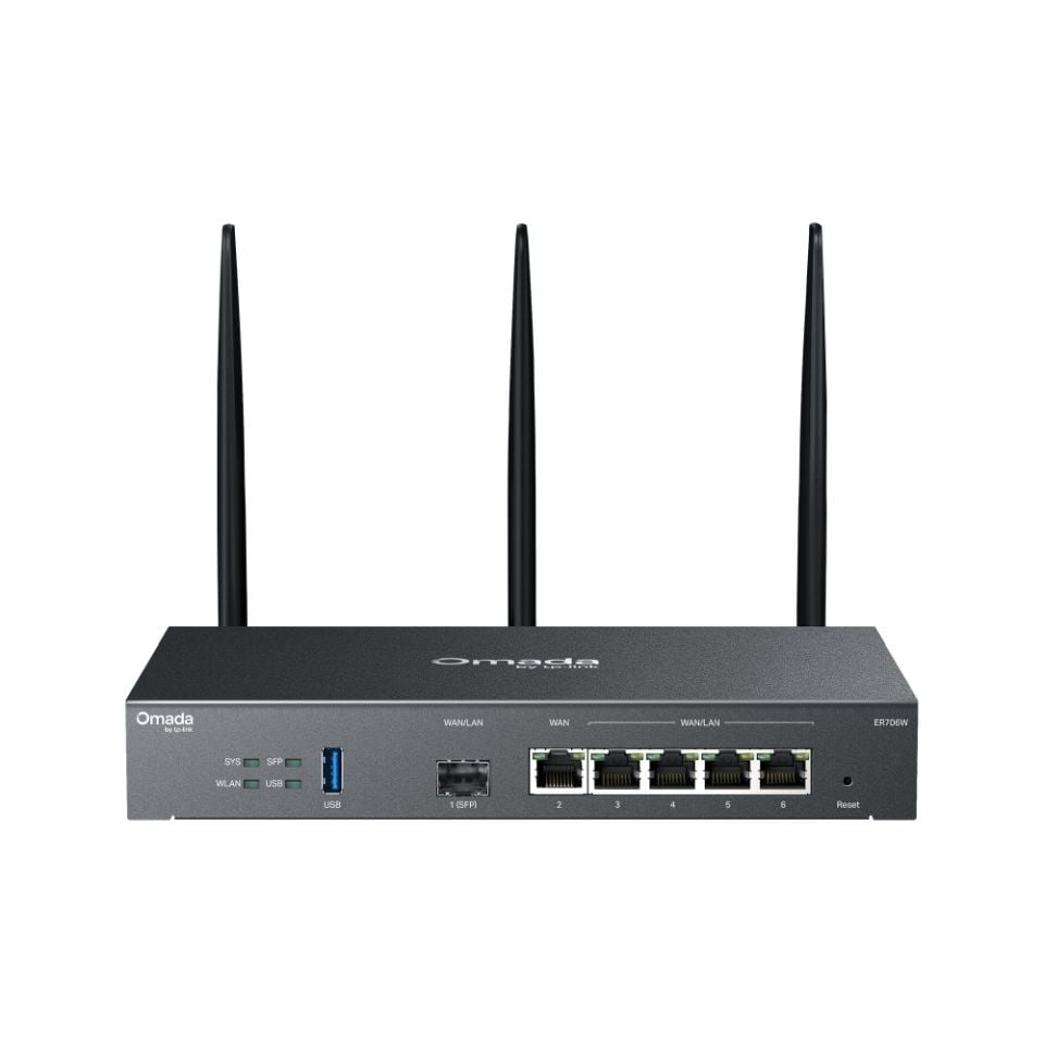 TP-Link ER706W Gateway Router (AX3000 WiFi 6, 1 Gigabit SFP, 5 Gigabit RJ45, USB 3.0, WireGuard VPN, Omada Yönetim)