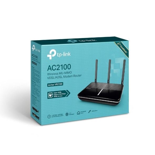 TP-Link ARCHER-VR2100 AC2100 Wi-Fi/DSL Router (1733 Mbps + 300 Mbps, 4× Gigabit Port, USB 3.0, OneMesh, Telefoni)