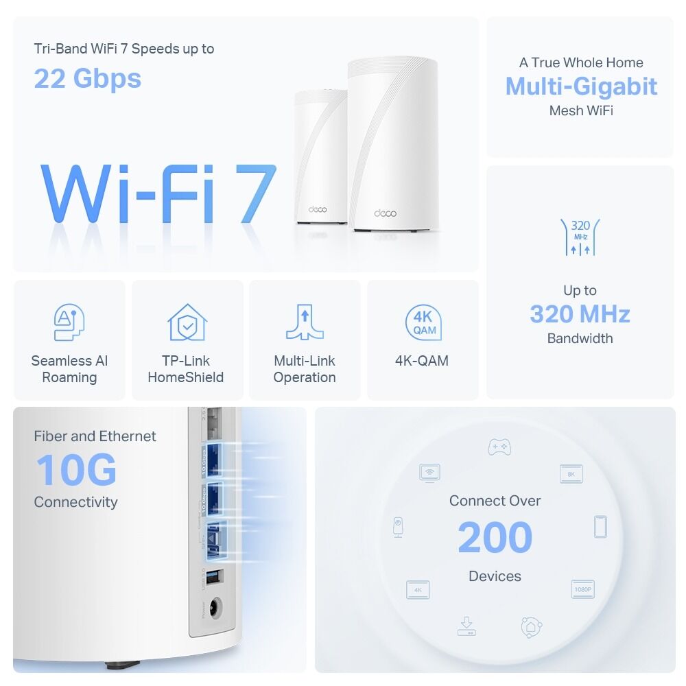 TP-Link DECO-BE85 Wi‑Fi 7 Access Point (10 Gbps RJ45/SFP+, MLO, 12 akış)