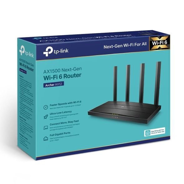 TP-Link ARCHER-AX12 Wi-Fi 6 Router (AX1500, 1 Gbps WAN, 3× Gigabit LAN, VPN Desteği)