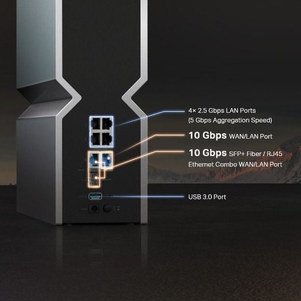 TP-Link Archer BE800 Wi‑Fi 7 Router (Maks. 19 Gbps, 2×10 Gbps + 4×2.5 Gbps, EasyMesh, VPN destekli)