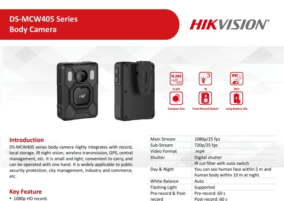 Hikvision DS-MCW405 1080p Vücut Kamerası (GPS, Wi‑Fi, IP67)